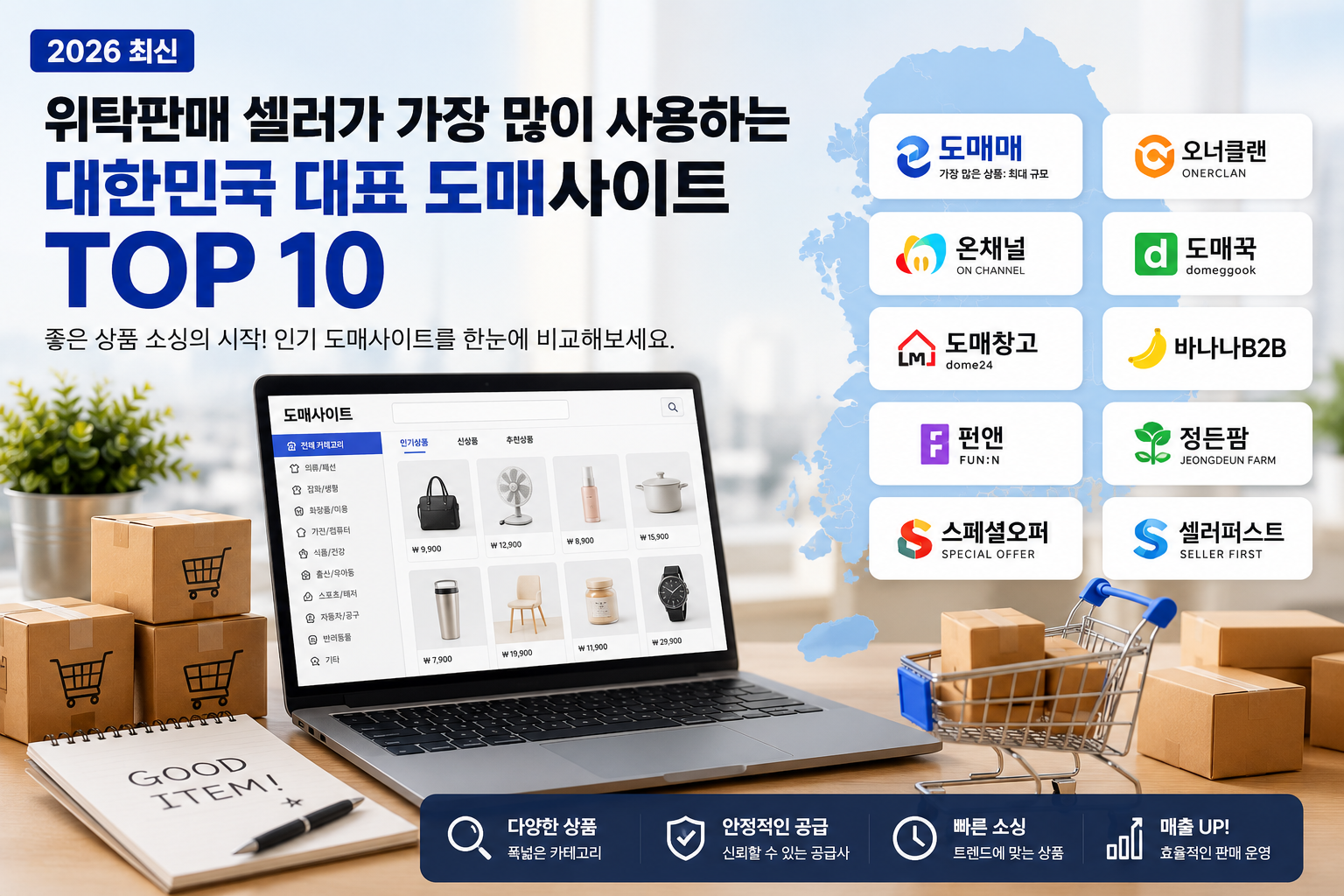 🚀 위탁판매 셀러가 가장 많이 사용하는 대한민국 대표 도매사이트 TOP 10